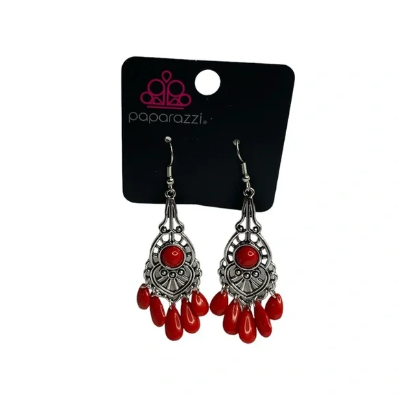 Paparazzi Earring / Fruity Tropics / Red - Picture 2 of 7